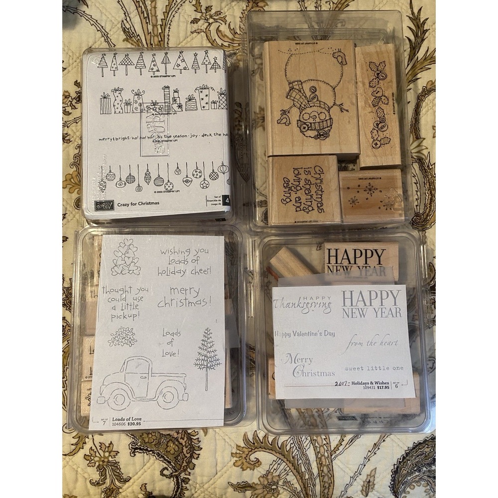 Stampin Up Christmas Rubber Stamp Lot‎ Wood Mounted Holiday Card Making